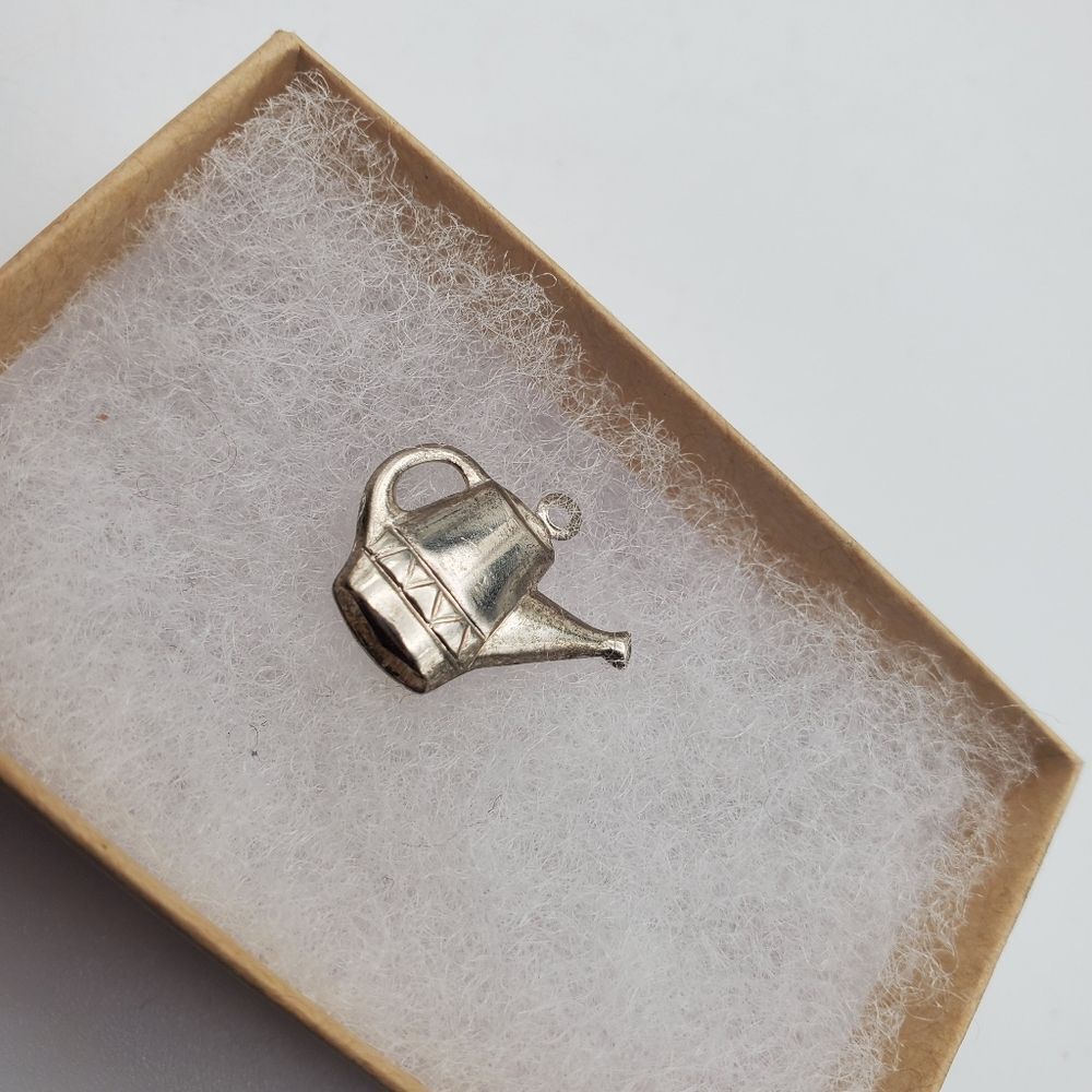 Silver tone watering can charm gardener green thumb gift‎ idea